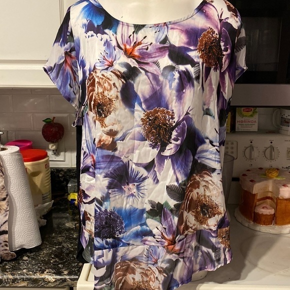 C womens Worthington casual cap sleeve floral plus size top 3X - Picture 1 of 3